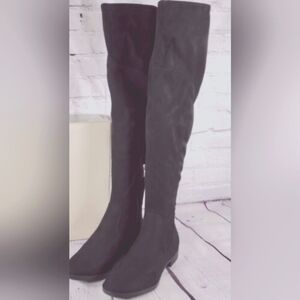 Wild Diva Lounge Grey Tie Back Zip Side Over the Knee Suade Boots 8 EUC